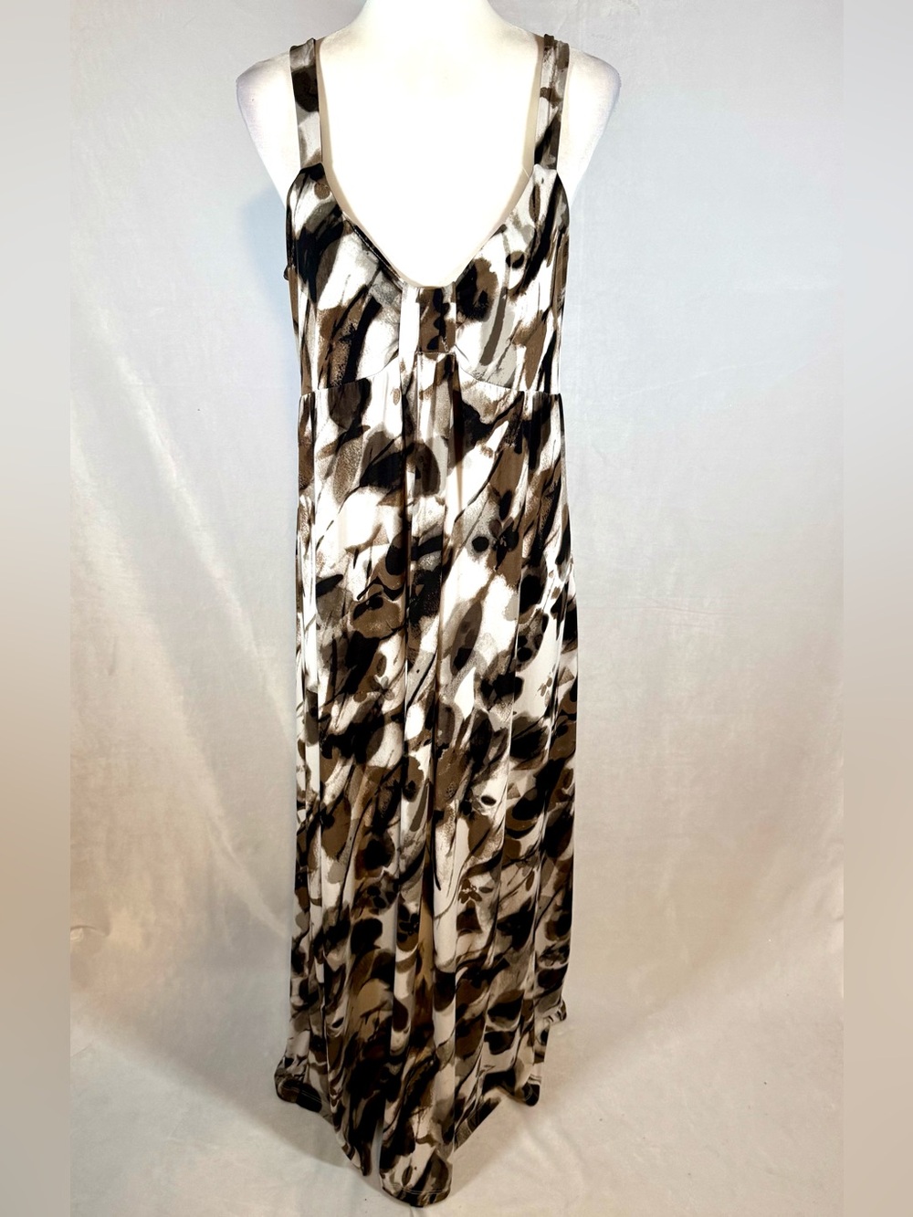 Ann Taylor mocha brown black and white empire waist maxi dress size large